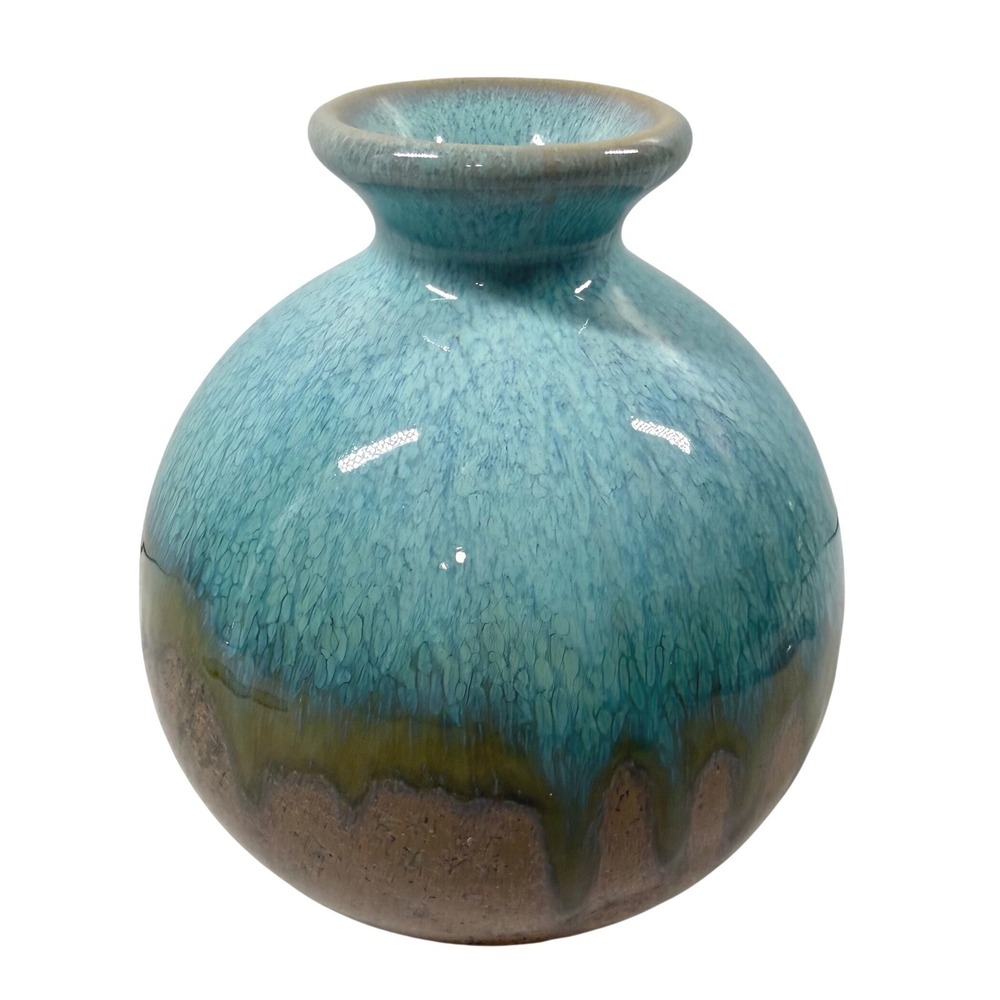 Turquoise Drip Glaze Textured Ceramic Bud Vase Handcrafted Studio Art Pottery 5"
